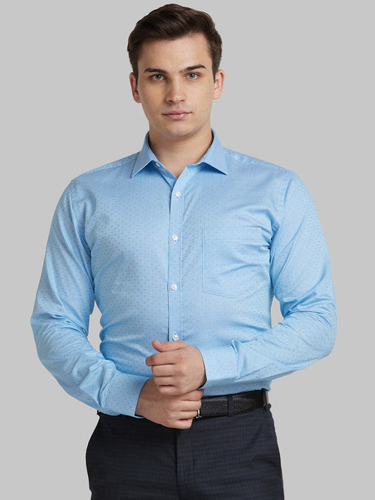 Park Avenue Men Blue Self Design Slim Fit Full Sleeve Semi Cut Away Collar Shirt