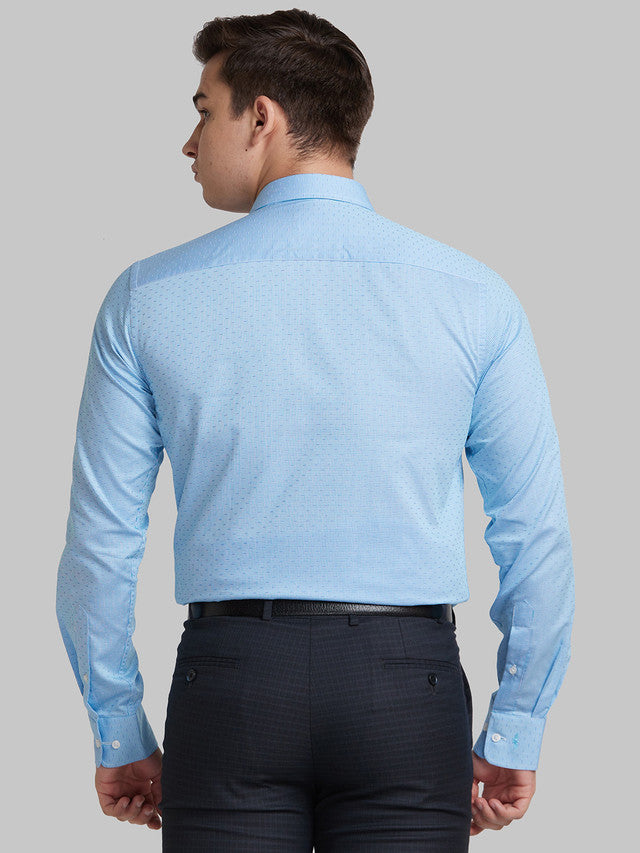Park Avenue Men Blue Self Design Slim Fit Full Sleeve Semi Cut Away Collar Shirt