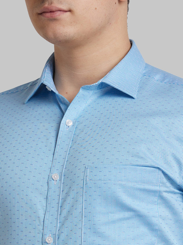 Park Avenue Men Blue Self Design Slim Fit Full Sleeve Semi Cut Away Collar Shirt