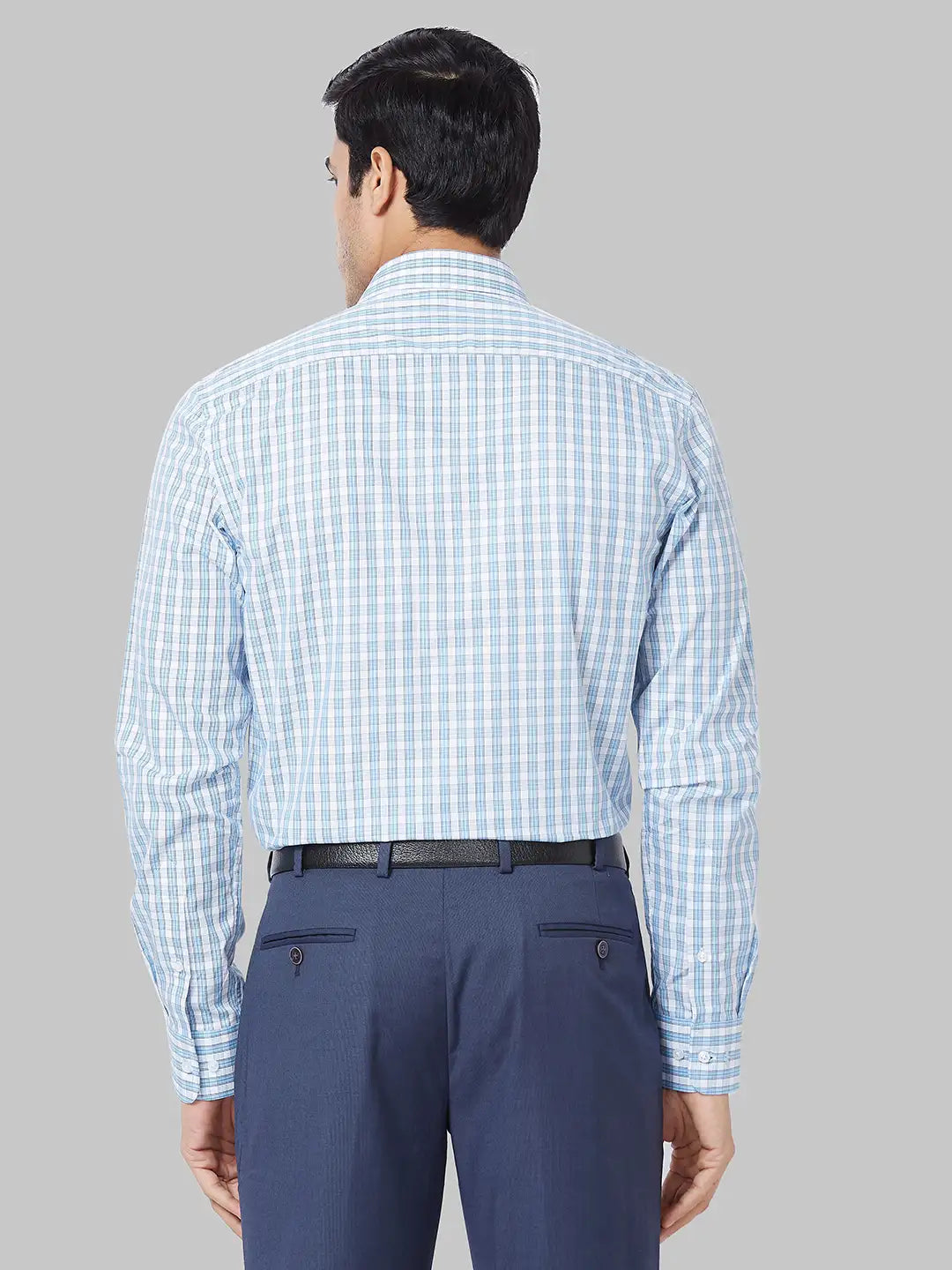Men Blue Slim Fit Checks Cotton Shirts