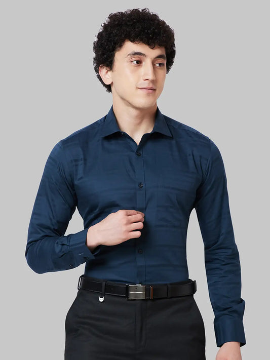 Men Petrol Slim Fit Stripe Cotton Shirts