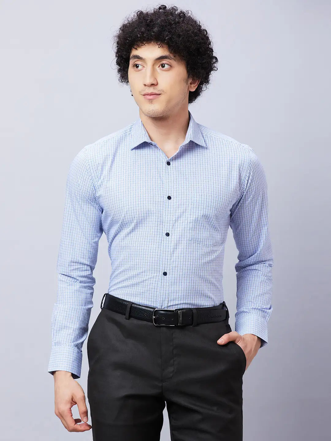 Park Avenue Men Blue Checks Slim Fit Cotton Shirts