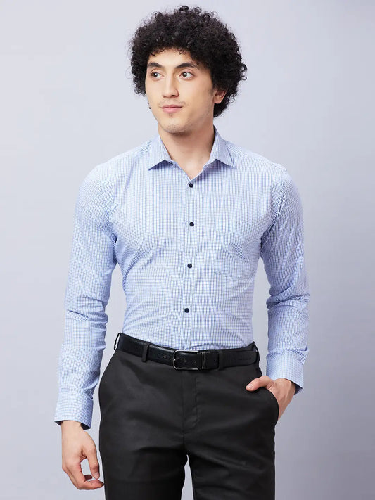 Park Avenue Men Blue Checks Slim Fit Cotton Shirts