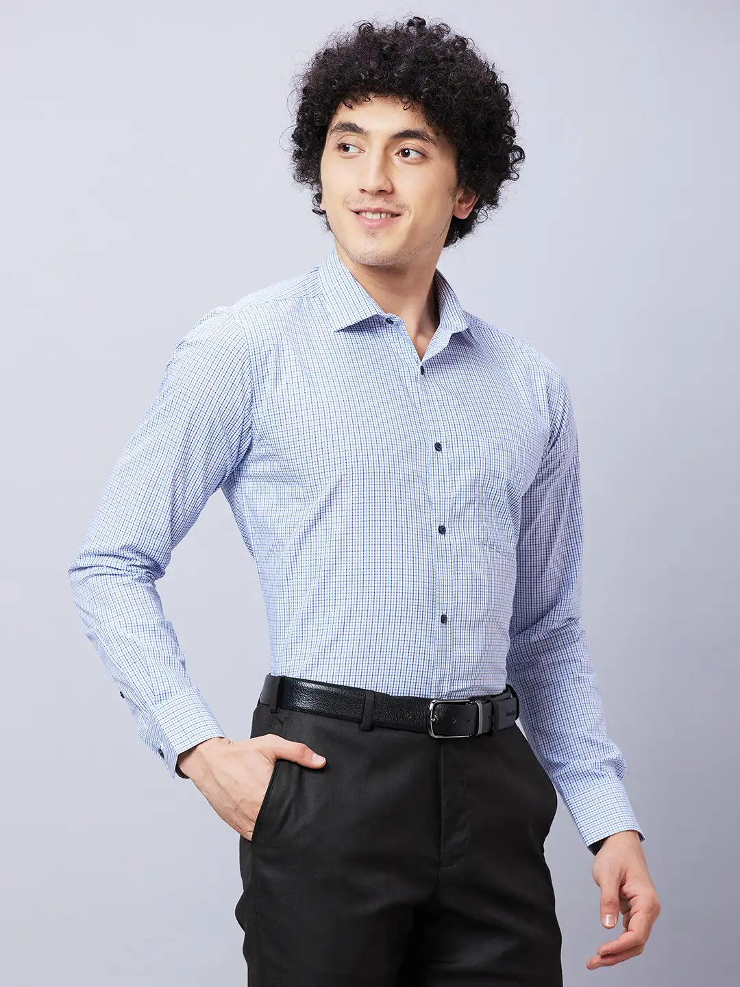 Park Avenue Men Blue Checks Slim Fit Cotton Shirts