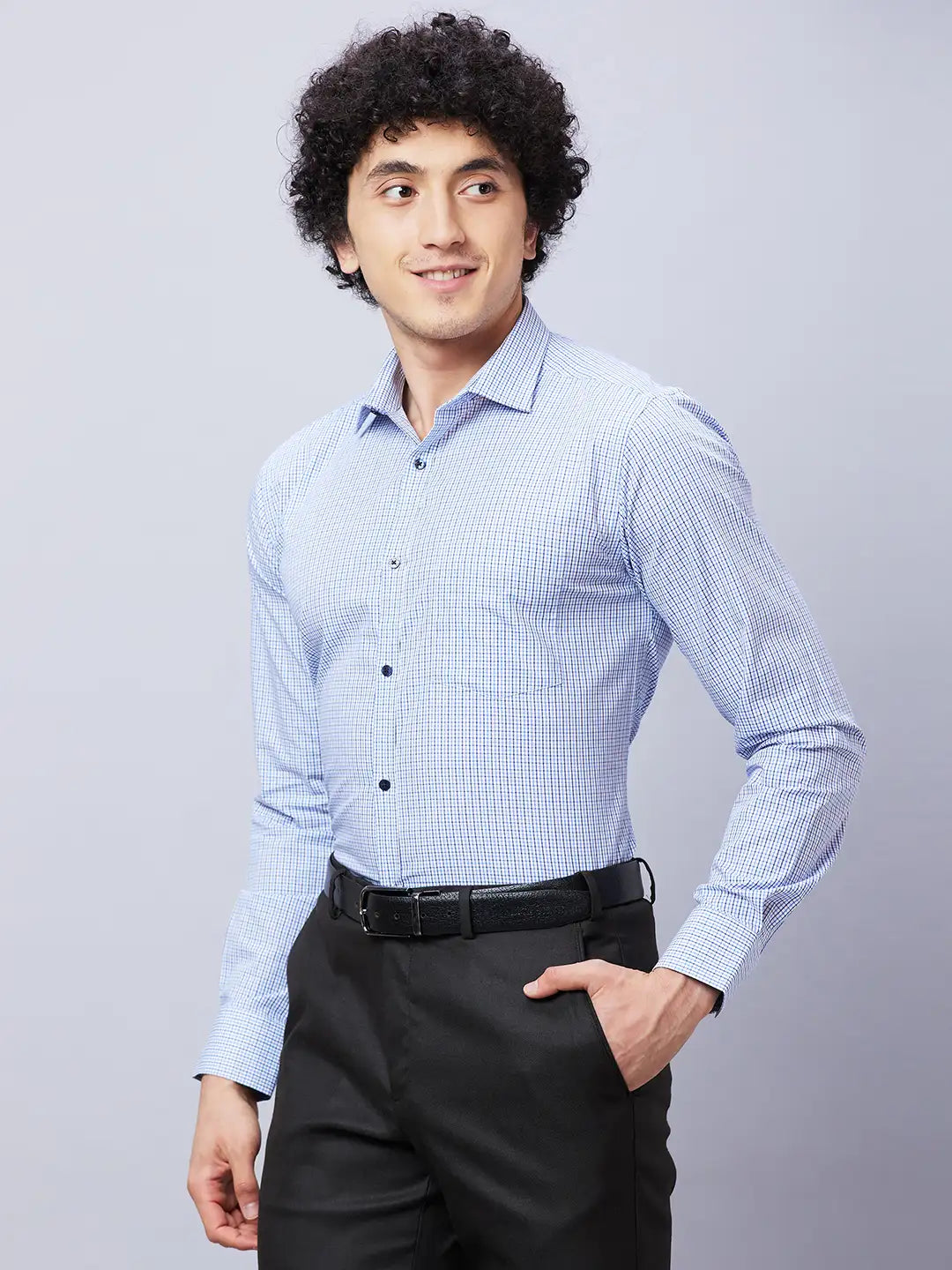 Park Avenue Men Blue Checks Slim Fit Cotton Shirts