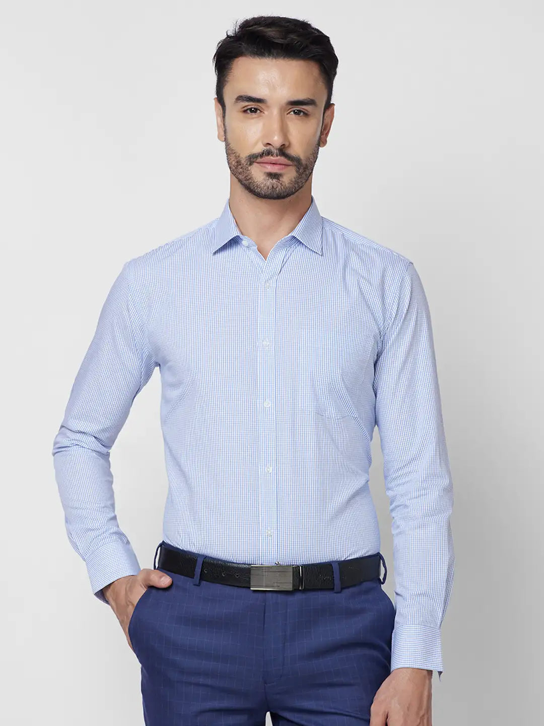 Park Avenue Men Blue Checks Slim Fit Cotton Shirt