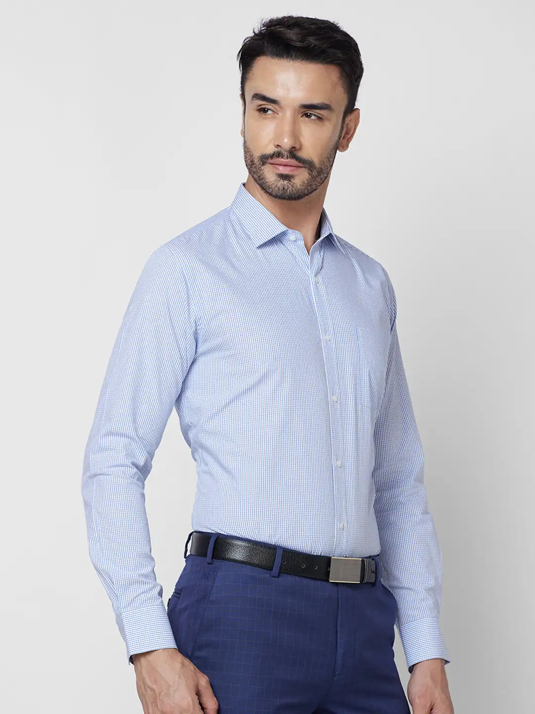 Park Avenue Men Blue Checks Slim Fit Cotton Shirt