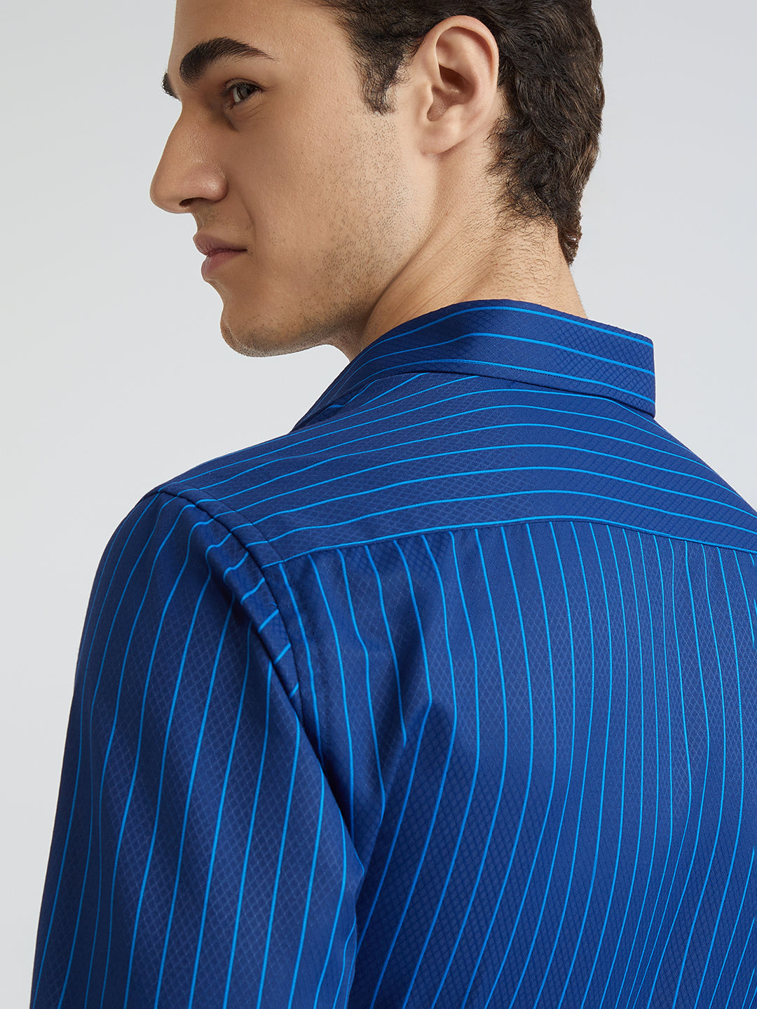 Park Avenue Blue Stripe Slim Fit Cotton Blend Formal Shirt