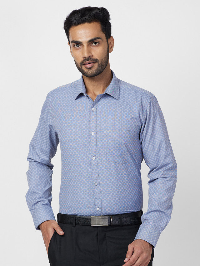 Park Avenue Men Blue Checkered Slim Fit Polyester Blend Formal Shirt