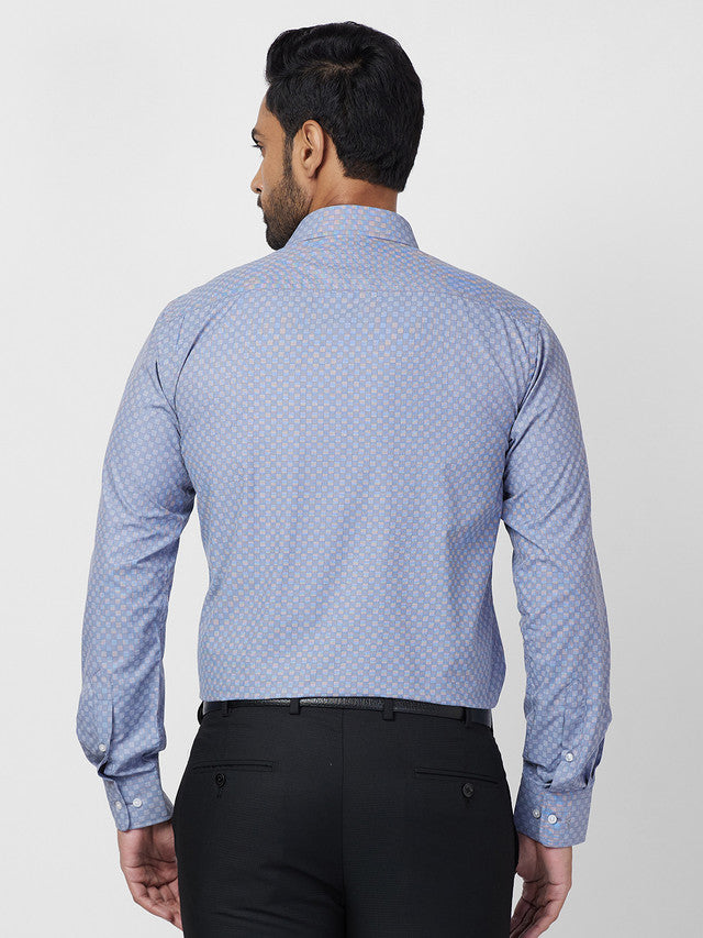 Park Avenue Men Blue Checkered Slim Fit Polyester Blend Formal Shirt