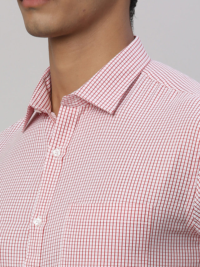 Park Avenue Men Red Checkered Slim Fit Full Sleeve Semi Cut Away Collar Shirt