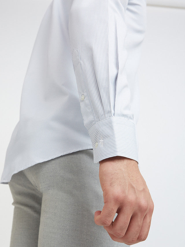 Park Avenue Grey Stripe Slim Fit Full Sleeve Cotton Blend Shirt