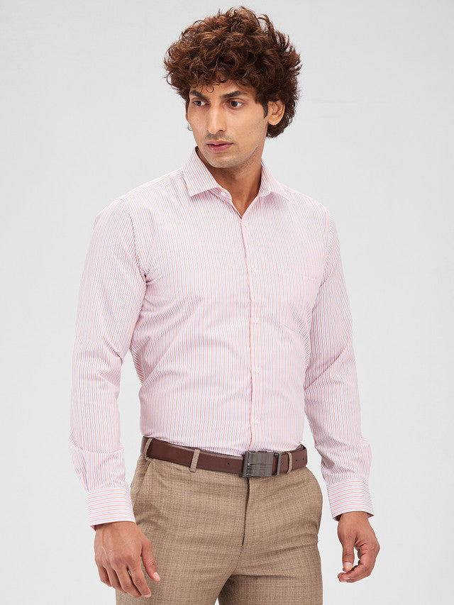 Park Avenue Orange Stripe Slim Fit Cotton Blend Formal Shirt
