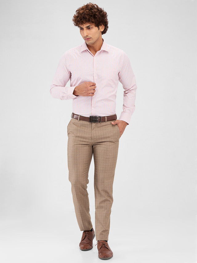 Park Avenue Orange Stripe Slim Fit Cotton Blend Formal Shirt