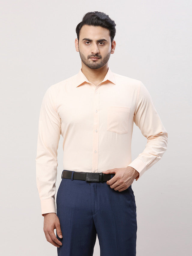 Park Avenue Men Orange Self Design Slim Fit Full Sleeve Semi Cut Away Collar Shirt