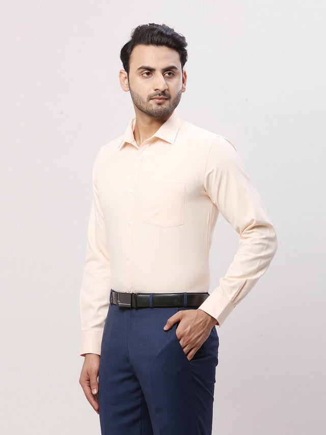 Park Avenue Men Orange Self Design Slim Fit Full Sleeve Semi Cut Away Collar Shirt