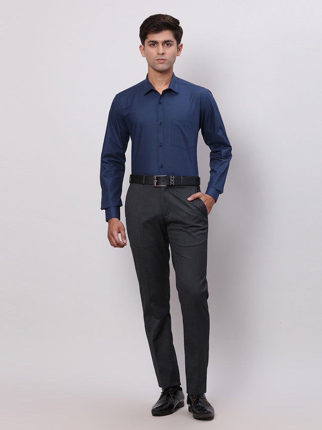 Park Avenue Blue Structure Slim Fit Full Sleeve Cotton Shirt
