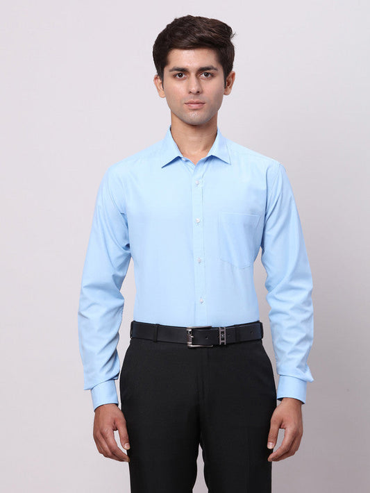 Park Avenue Blue Solid Slim Fit Polyester Blend Formal Shirt