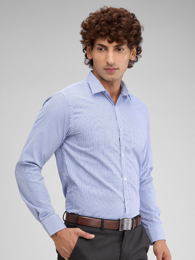 Park Avenue Blue Checks Slim Fit Full Sleeve Cotton Blend Shirt