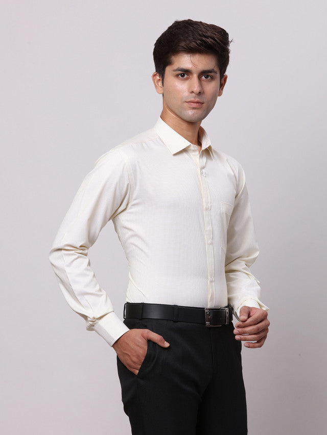 Park Avenue Yellow Structure Slim Fit Cotton Blend Formal Shirt