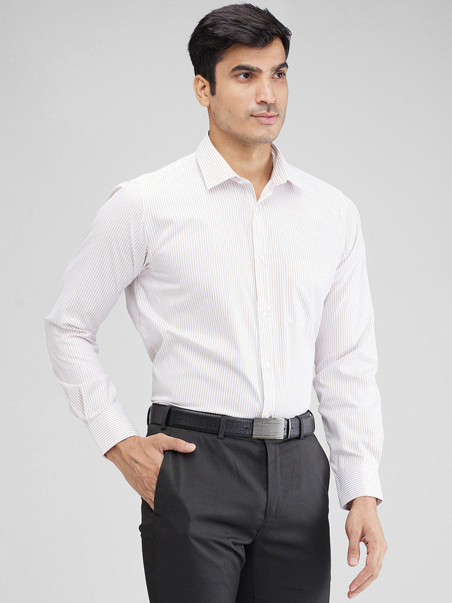 Park Avenue Brown Stripe Slim Fit Full Sleeve Cotton Blend Shirt