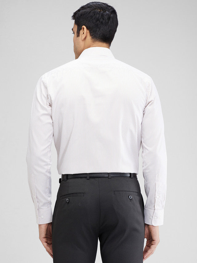 Park Avenue Brown Stripe Slim Fit Full Sleeve Cotton Blend Shirt