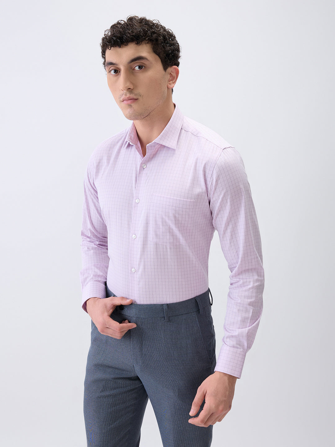 Park Avenue Men Purple Checks Slim Fit Cotton Formal Shirt