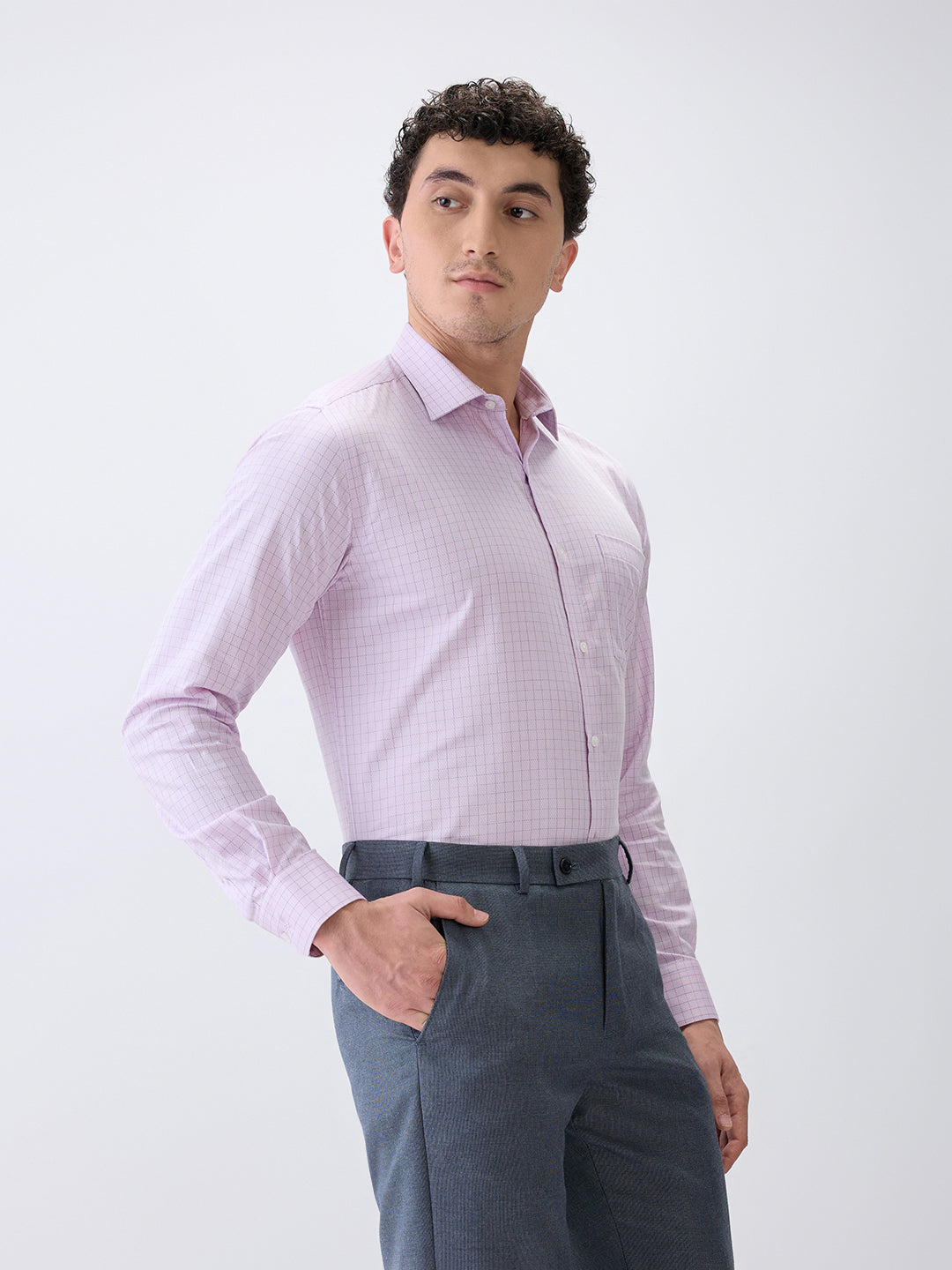 Park Avenue Men Purple Checks Slim Fit Cotton Formal Shirt