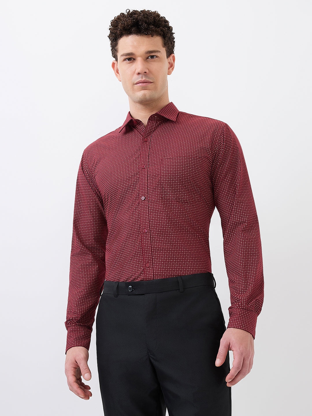 Park Avenue Men Maroon Printed Slim Fit Polyester Blend Formal Shirt