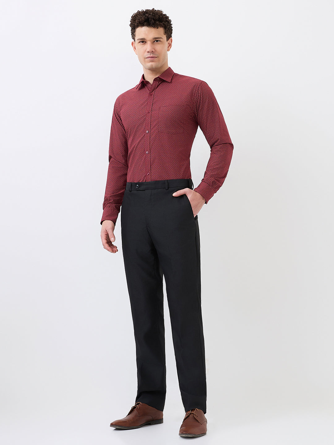 Park Avenue Men Maroon Printed Slim Fit Polyester Blend Formal Shirt