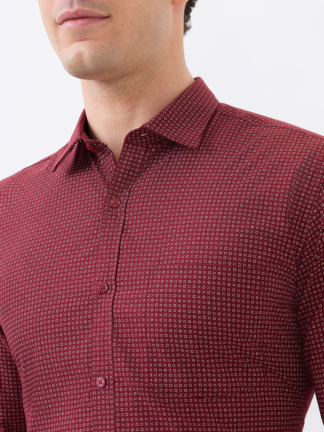 Park Avenue Men Maroon Printed Slim Fit Polyester Blend Formal Shirt