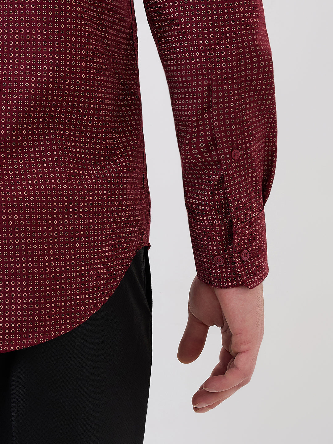 Park Avenue Men Maroon Printed Slim Fit Polyester Blend Formal Shirt