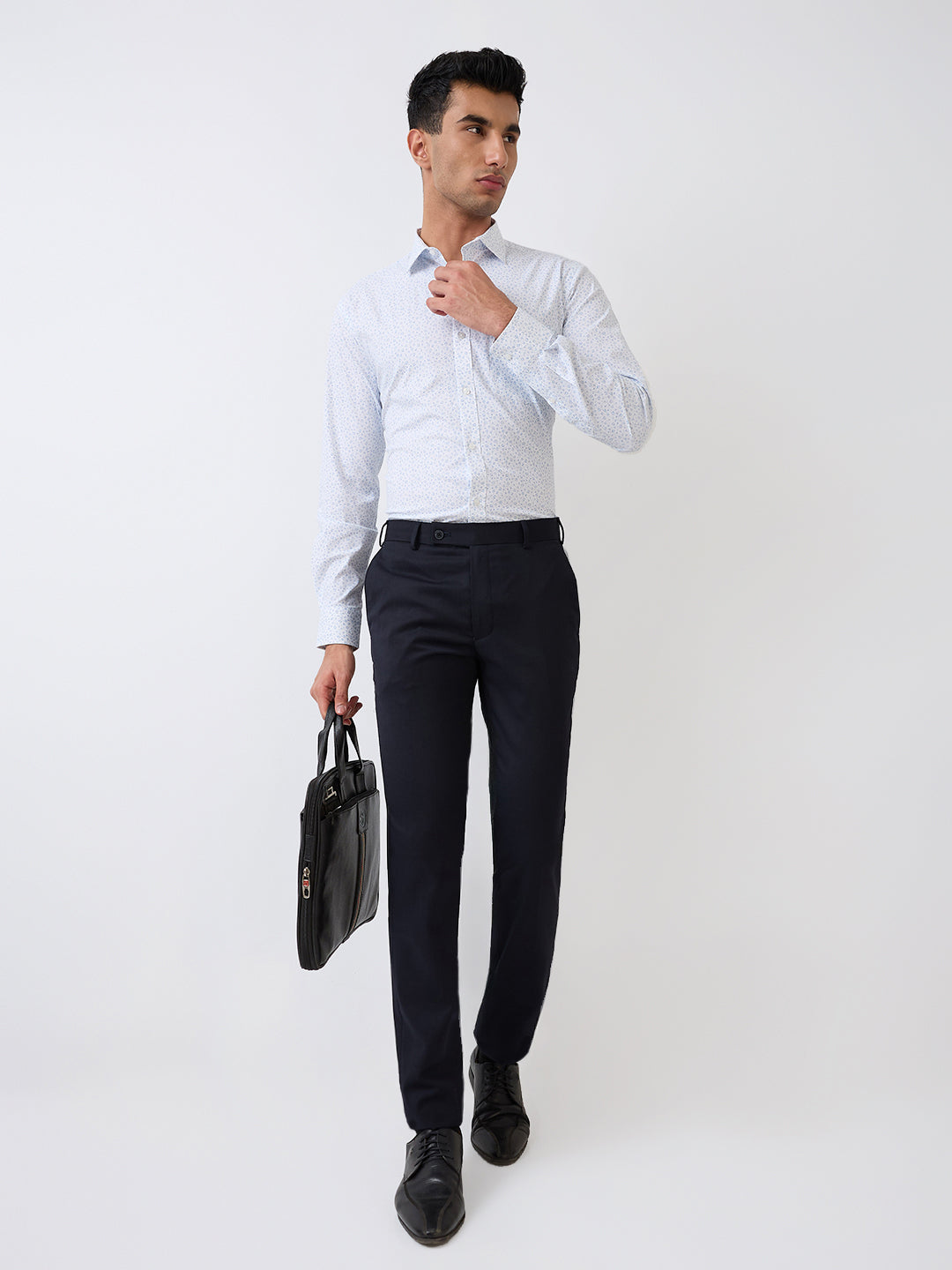 Park Avenue Men Blue Printed Slim Fit Cotton Blend Formal Shirt