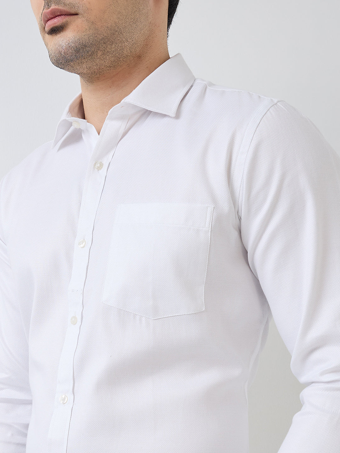 Park Avenue Men White Structure Slim Fit Polyester Blend Formal Shirt