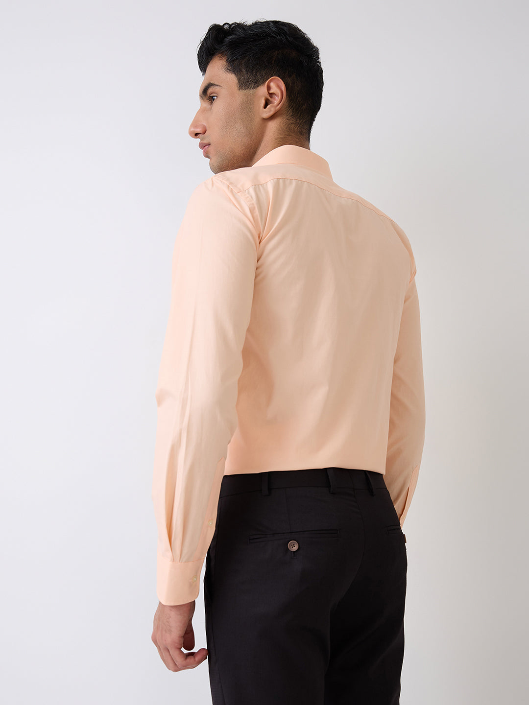 Park Avenue Men Orange Solid Slim Fit Cotton Blend Formal Shirt