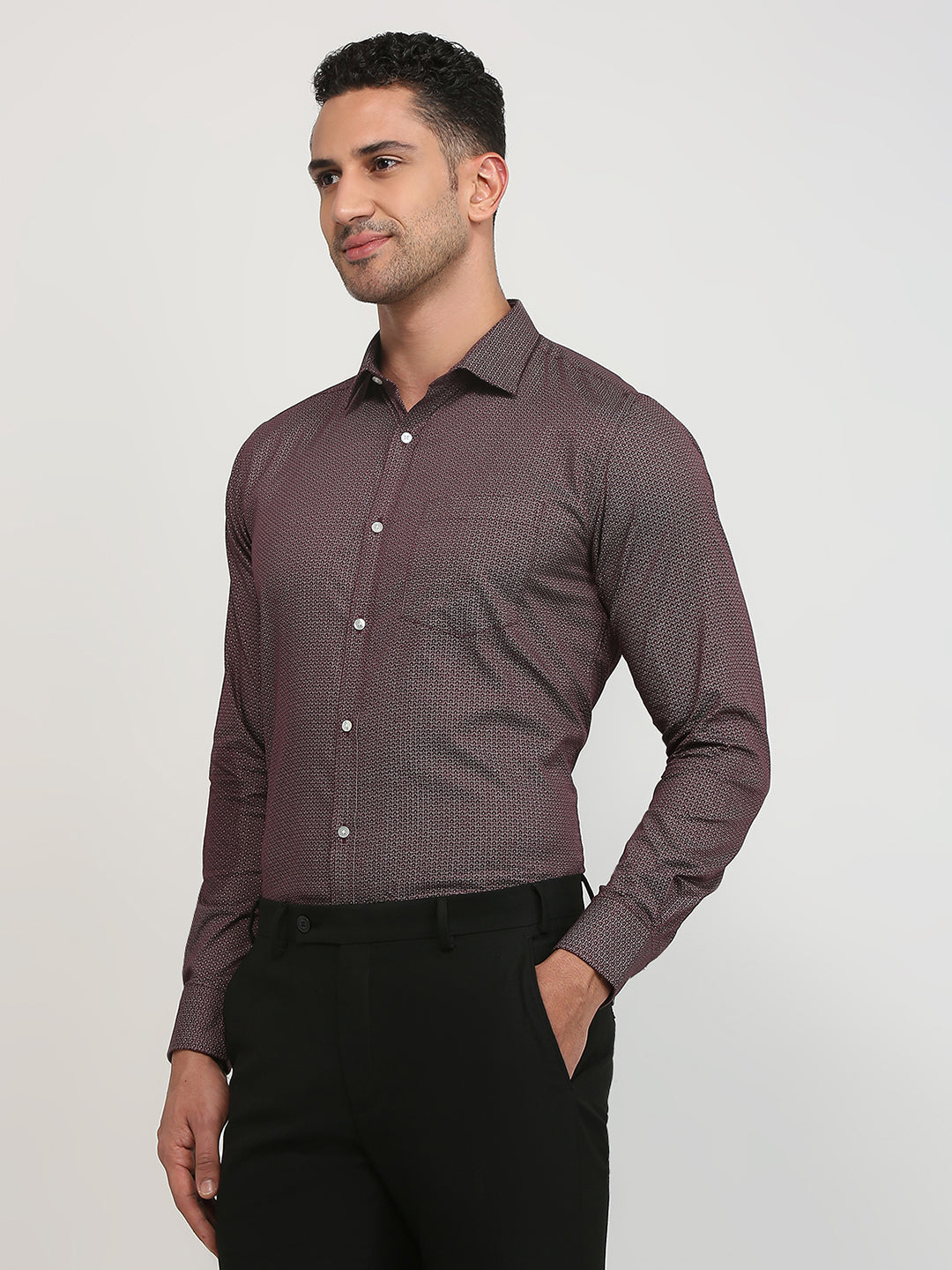 Park Avenue Men Maroon Printed Slim Fit Cotton Formal Shirt