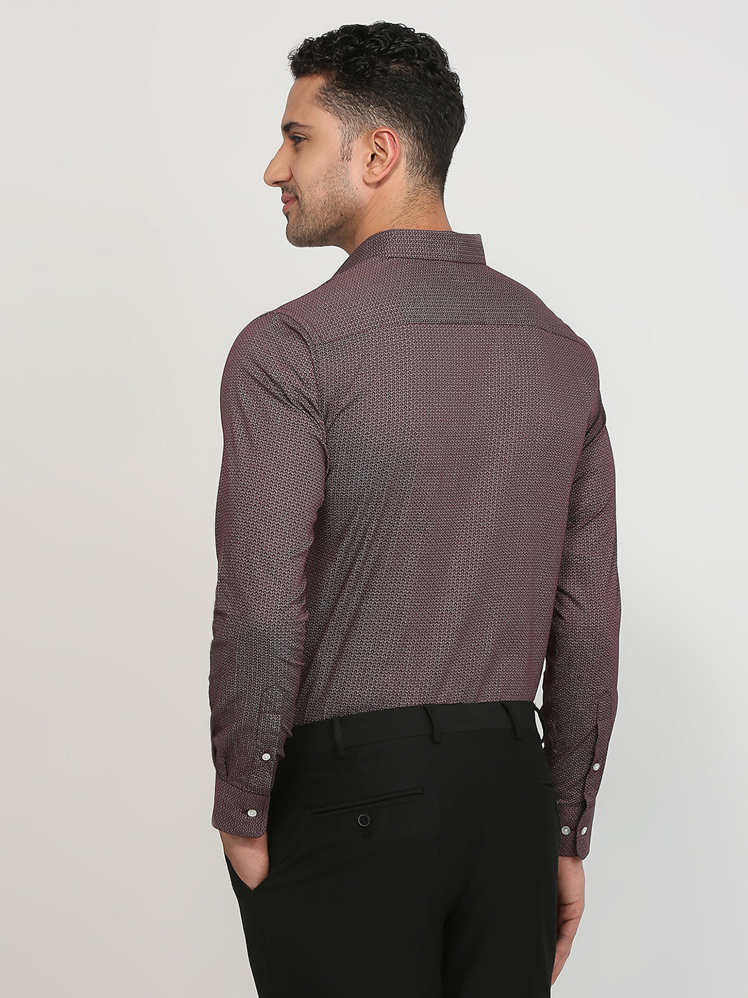 Park Avenue Men Maroon Printed Slim Fit Cotton Formal Shirt