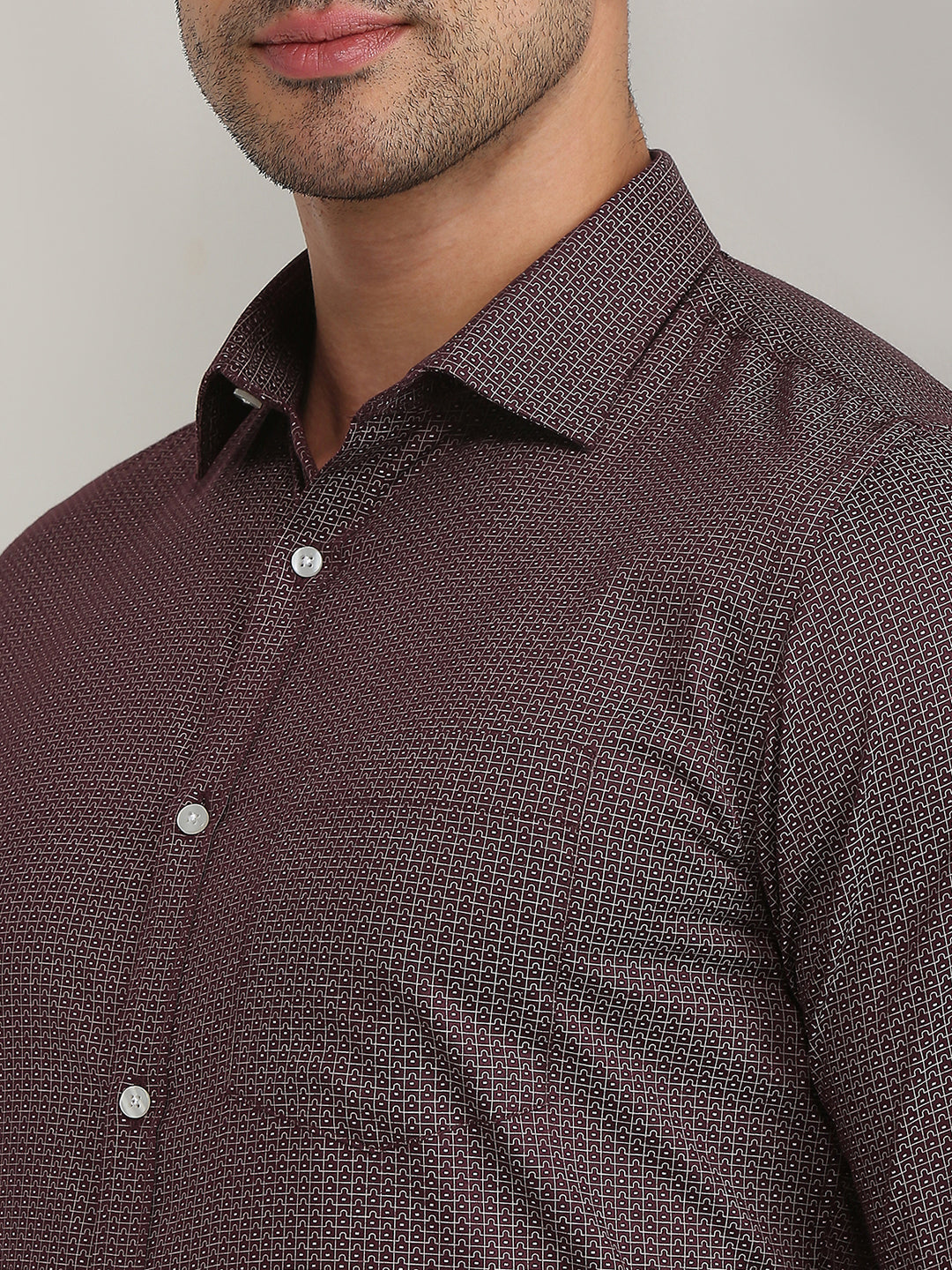 Park Avenue Men Maroon Printed Slim Fit Cotton Formal Shirt