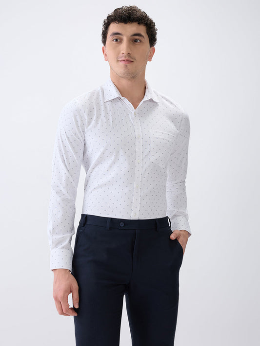 Park Avenue Men White Printed Slim Fit Cotton Blend Formal Shirt