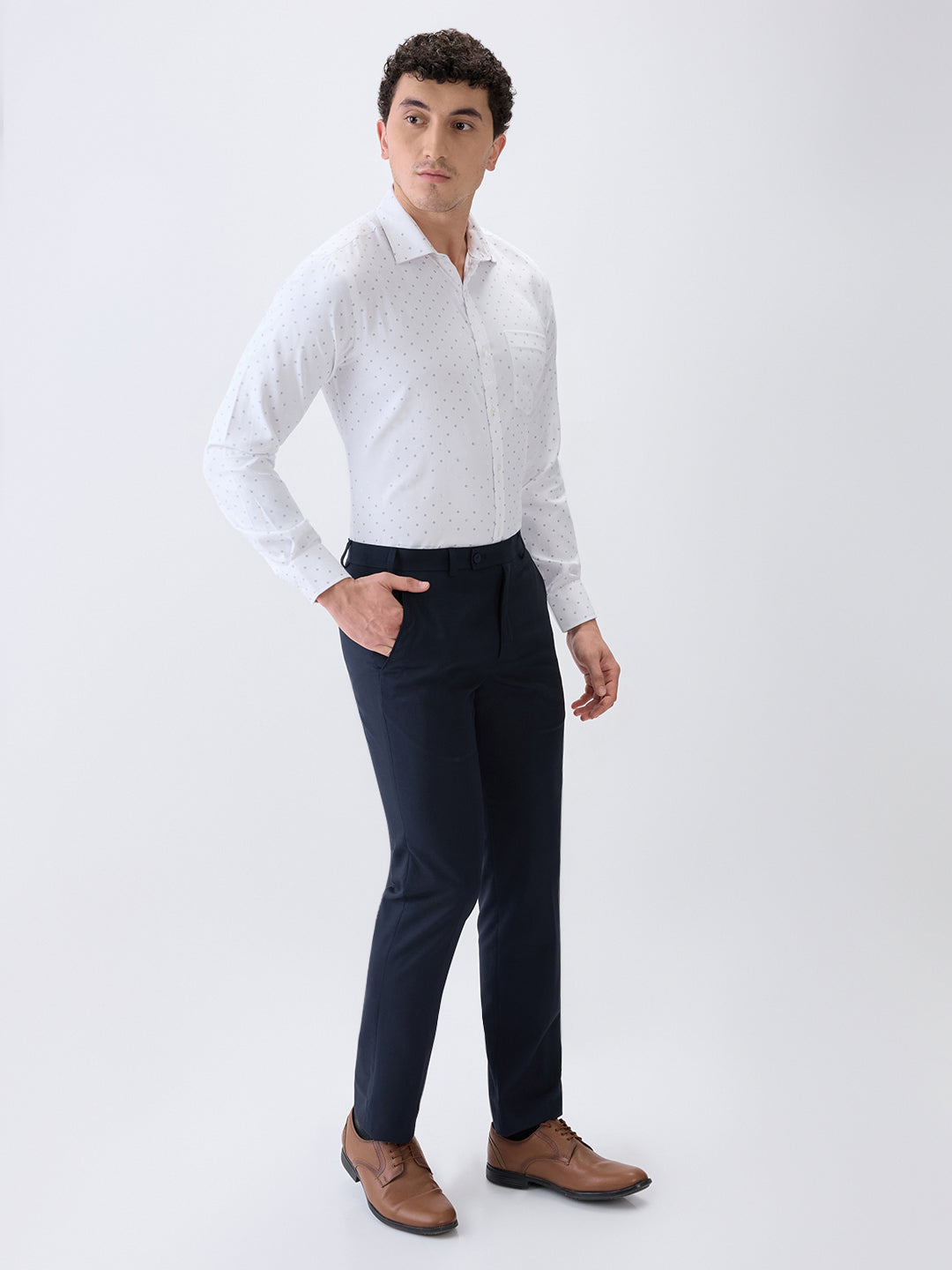 Park Avenue Men White Printed Slim Fit Cotton Blend Formal Shirt