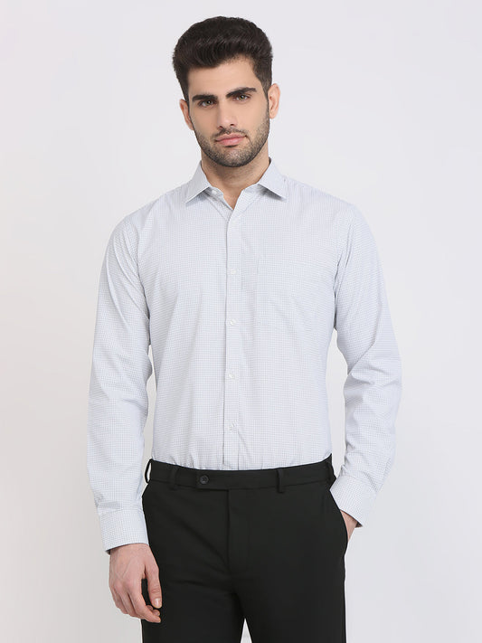 Park Avenue Men Grey Checks Slim Fit Cotton Blend Formal Shirt