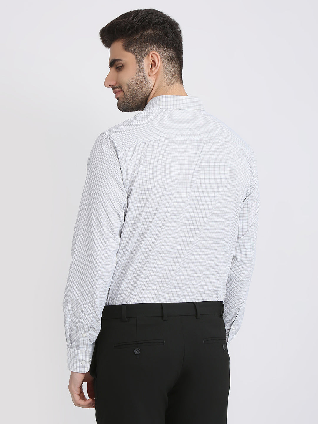 Park Avenue Men Grey Checks Slim Fit Cotton Blend Formal Shirt