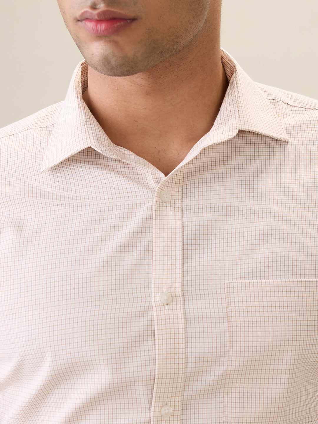 Park Avenue Men Brown Checks Slim Fit Cotton Blend Full Sleeve Formal Shirt