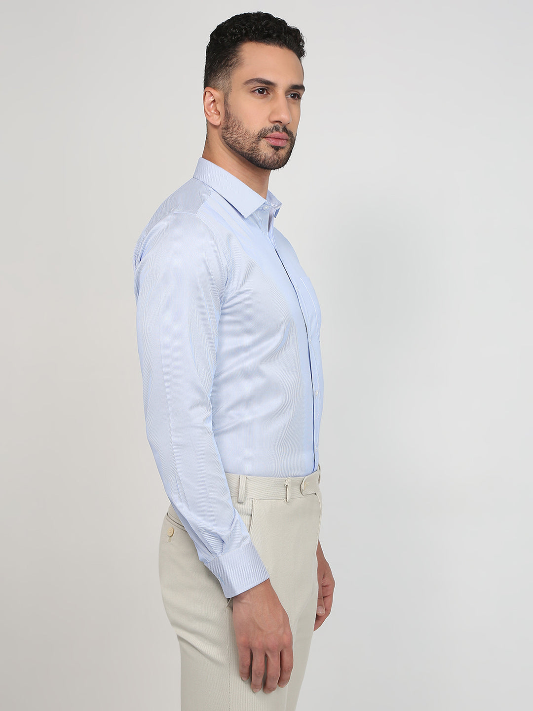 Park Avenue Men Blue Stripe Slim Fit Cotton Blend Formal Shirt