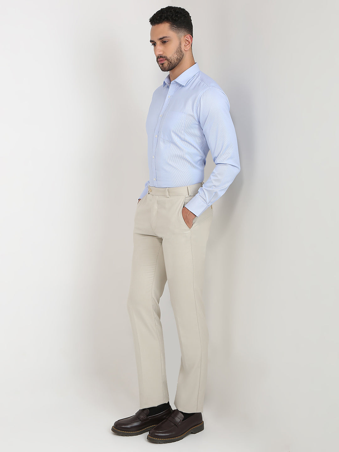 Park Avenue Men Blue Stripe Slim Fit Cotton Blend Formal Shirt