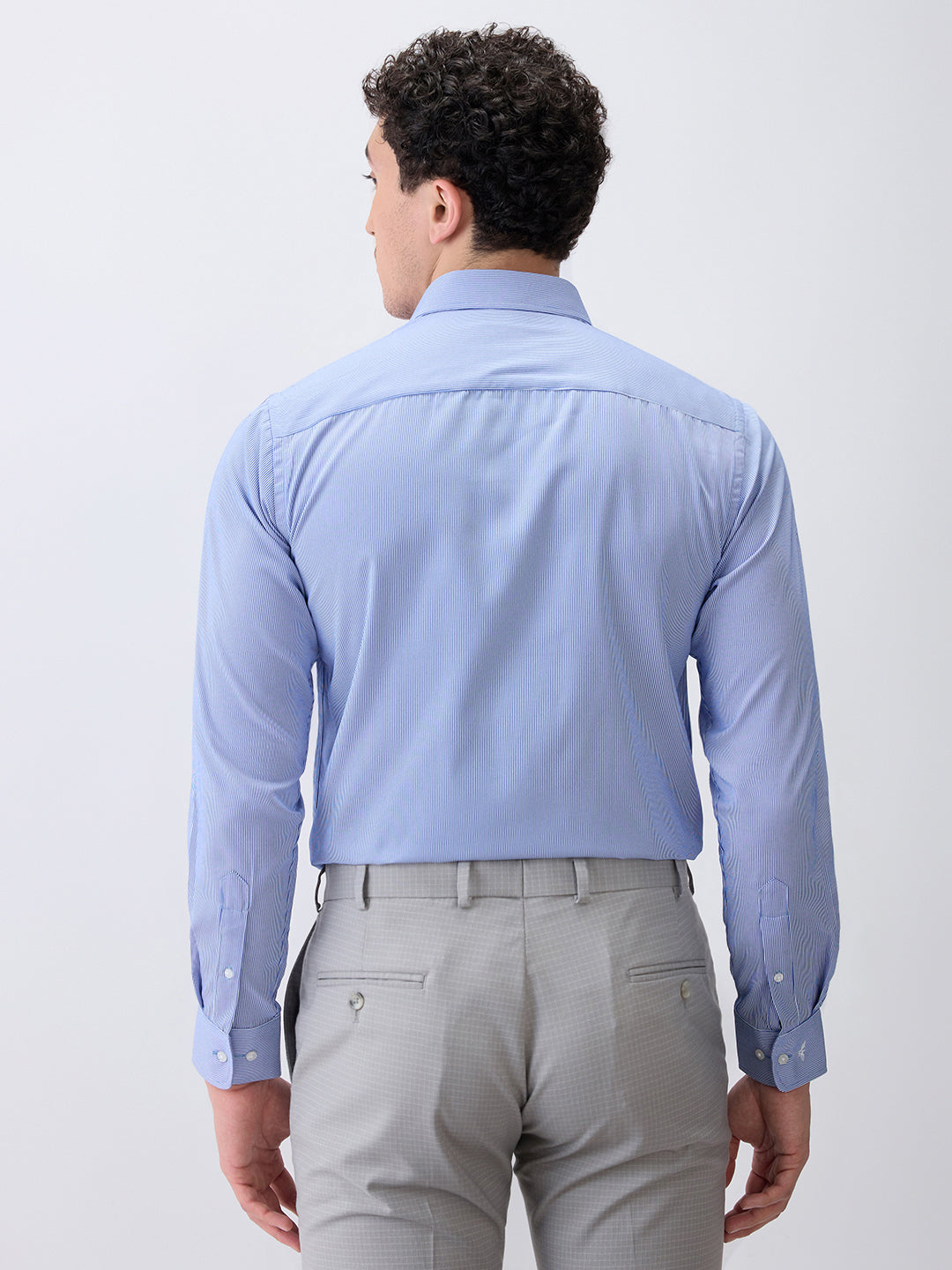 Park Avenue Men Blue Stripe Slim Fit Cotton Blend Formal Shirt