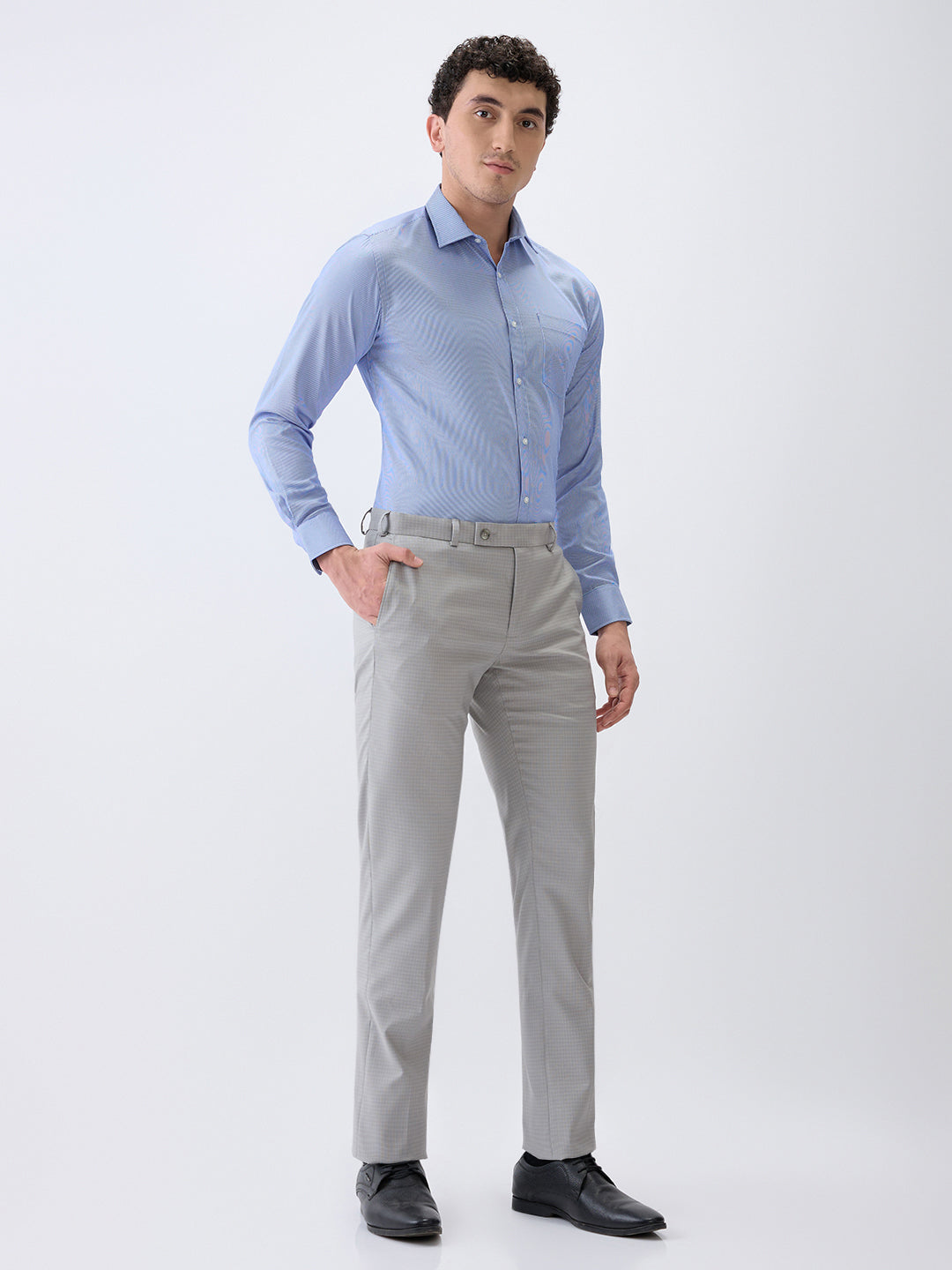 Park Avenue Men Blue Stripe Slim Fit Cotton Blend Formal Shirt