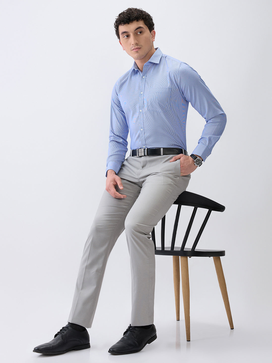 Park Avenue Men Blue Stripe Slim Fit Cotton Blend Formal Shirt