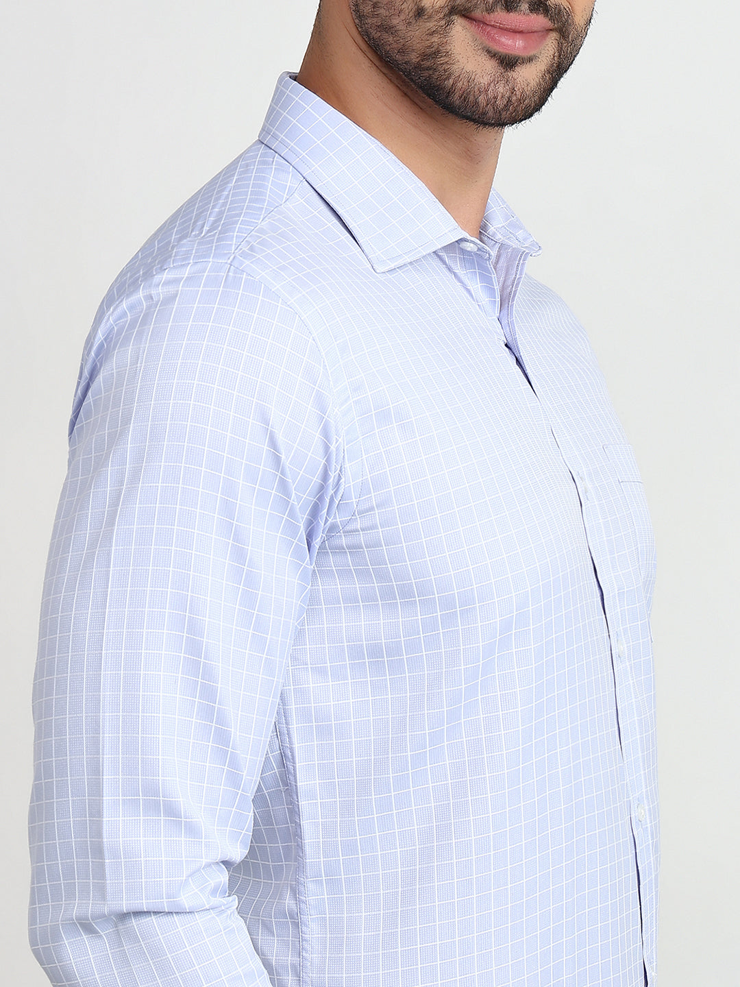 Park Avenue Men Blue Checks Slim Fit Cotton Blend Formal Shirt
