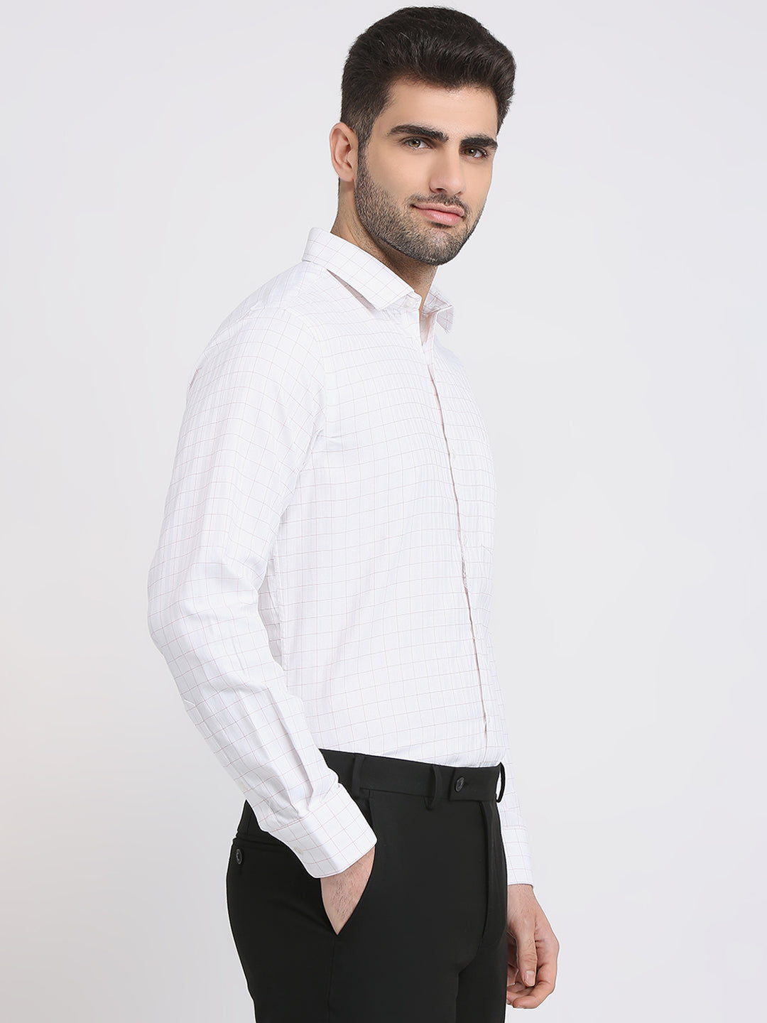 Park Avenue Men White Checks Slim Fit Cotton Blend Formal Shirt